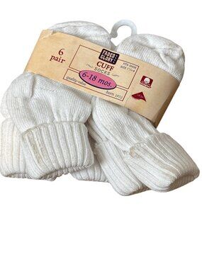 Faded Glory Baby Cuff Socks 6-Pack 6-18 Months White Cotton Blend USA Made